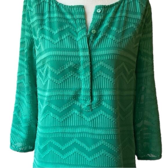 Talbots Green Chevron 3/4 Sleeve Blouse - Picture 10 of 16
